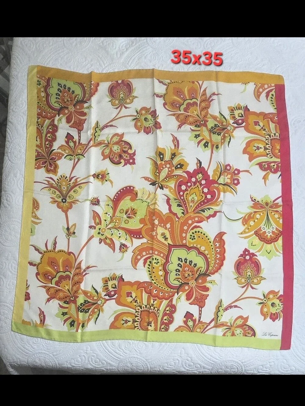 Les Copains 100% SILK Scarf, Vibrant Multicolor 35x35